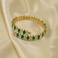 18K gold-plated adjustable stainless steel cuff bracelet with emerald and white zircon - Clear and Green