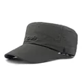 Dark gray quick-dry flat top military cap with sports embroidery and long brim - Adjustable / Dark Gray