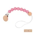 Baby pacifier clip with pink silicone beads and octagonal beech wood bead in color #78 - Style 78 Black/Red Stripes