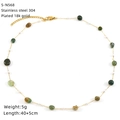 Detail of beaded necklace with 18k gold plated steel, green stones, and white pearls - Green Brown Gravel Pearl Style (S-N568)