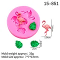 Pink silicone mold featuring flamingo and tropical leaf designs for cake decorating - 3# Round Flamingo & Leaf / Pink