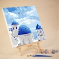DIY digital oil painting kit featuring Santorini landscape with easel and acrylic paints - 20x20cm Framed Kit / HD31 Santorini Landscape