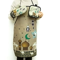 3-delige keukenset met islamitisch thema, schort en ovenhandschoen in warm bruin - Koffiebruin kasteel (Islamitische kunst thema)