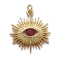 Colgante ojo de la suerte dorado con circón rojo y rayos de sol radiantes - CX141-5 Ojo de Sol Circonita Roja