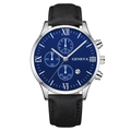 Men's fashion chronograph watch featuring a blue dial, silver case, and black leather strap - Blue Dial Silver Hands Silver Case Black Strap