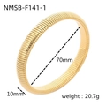 Detail view of gold stainless steel bangle showing 70mm diameter and 10mm width - Threaded Snake Bone (NMSB-F141-1)