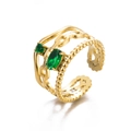 Gold multi-layer chain ring with green oval and round cubic zirconia stones - Gold/Green