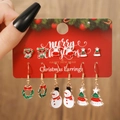 Christmas earring set with 6 pairs of reindeer and snowman designs on red card - E1252-1 (6 Pairs Christmas Set)