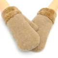 Cozy Fuzzy Cuffs Knitted Mittens Winter Thick Warm Solid Color Camel Gloves Plus - Plush Cuff Camel