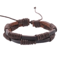 Bracciale vintage da uomo in pelle marrone scuro con design intrecciato a mano e cordino regolabile - Pelle Marrone Filo Marrone