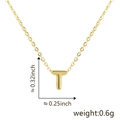 Detailed view of golden letter T pendant with size 0.32x0.25 inch and 0.6g weight - Letter T