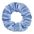 Close-up of light blue satin scrunchie showing glossy texture and elegant folds - Light Blue