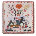 Détail d'une couverture tissée jacquard bohème avec illustration artistique et franges - Illustration de Personnage Fantastique (XT2022-24) / 160*130CM