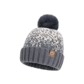 Berretto invernale in maglia a fiocco di neve con pompon in ecopelliccia grigio - Grigio