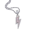 Hip hop lightning pendant necklace in silver and rose gold with pavé zircon stones - Two-tone Silver Rose Gold Pink Stone 60cm