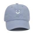 Kids grey blue cotton baseball cap featuring a white embroidered smile face - Kids 52-54cm / Aqua