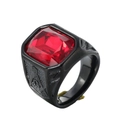 Anello massonico nero da uomo con grande gemma rossa e incisioni laterali dettagliate - Misura 7 / Nero/Zircone Rosso