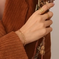 French style 18k gold plated interlocking chain bracelet and vintage hollow rings set - Gold Interlocking Geometric Bracelet