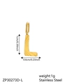 Polished gold stainless steel letter L pendant with detailed size and weight specifications - Letter-L / Gold