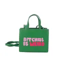 Grass green crossbody tote bag with pink slogan print and adjustable shoulder strap - Green