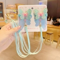 Pair of handmade mint green butterfly hair clips with floral tassels for girls - Best Seller / Green Sleeve Butterfly Style (X424)