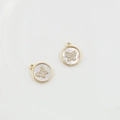 18k gold plated round butterfly charm with white mother of pearl and zircon stones - Round Butterfly Disk 13.5mm