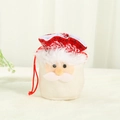 Plush Santa doll drawstring candy bag in beige with red knit edge and fur trim - Small Santa Apple Bag