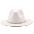 Elegant white wool fedora hat with a decorative gold snake chain for women - M (56-58cm) / White
