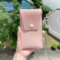 Astuccio in pelle PU rosa per set di mini pennelli con chiusura a bottone bianco - Custodia di Immagazzinaggio / Rosa