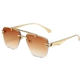 Lunettes de soleil sans monture avec verres dégradés marron et branches dorées - Monture Dorée Double Thé