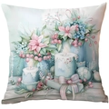 Muntgroene kussensloop met kerstillustraties in aquarel en feestelijke wintermotieven - Kerstster & Kaars Illustratie