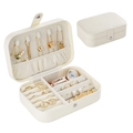 White PU leather jewelry box with double layers for rings, earrings and necklaces - Single Layer Rectangular (White)
