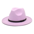 Detailed close-up of light purple wool fedora hat with metal studded black decorative band - M (56-58cm) / Taro Purple