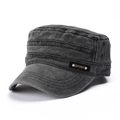 Berretto militare in cotone lavato grigio scuro con toppa in pelle sport e rivetti - Regolabile / Nero