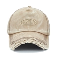 Detail of distressed khaki cotton baseball cap with Boston embroidery and frayed edges - Adjustable / Off White