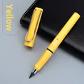 Everlasting yellow pencil with ergonomic triangular grip and metal clip on leather notebook - Small Rod HB / Yellow