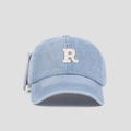 Detail of light blue washed denim baseball cap featuring off-white letter R towel embroidery - Adjustable / Light Blue