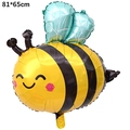 Macro view of bee-shaped foil balloon with yellow and black stripes for party decoration - Special-shaped Bee