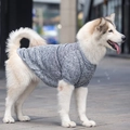 Grey knitted pet sweater for large dogs in a side view outdoor street setting - 4XL (Chest 64CM) / Off-White