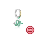S925 Sterling Silber Creolen mit grünen Schlangenanhängern und Pavé-Kristallbesatz - Schlange / Weißgold