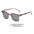 Square sunglasses with transparent pink frame and dark grey lenses for men - Transparent Pink Frame Black Grey Lens