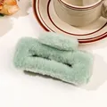 Macro shot of mint green plush hair claw clip with soft faux fur texture on a lifestyle setup - 11cm Square Plush Claw - Fruit Green