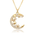 Detalle del collar de luna creciente y estrellas doradas con circonitas blancas finas - Estilo Estrella Creciente Diamante Blanco (c645)