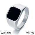 Silver stainless steel men's signet ring with square black agate stone, 14mm width - US 7 / Silver