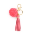 Portachiavi con pompon rosa in pelliccia e nappa in pelle con chiusura in metallo oro - Rosso Anguria
