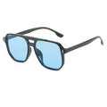 Classic pilot sunglasses with black frame, sky blue lenses, and golden rivet details - Black Frame Blue Lens