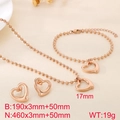 Conjunto de joyas en oro rosa con colgantes de corazón calados en cadenas de cuentas - Oro Rosa (KS222225-Z)