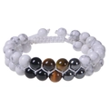 Bohemian double-layer bracelet with turquoise, tiger eye beads and white woven cord - White Howlite Bracelet