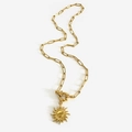 Collar de cadena de clips en acero de titanio dorado con un colgante de sol radiante - N0205 Girasol Dorado