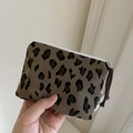 Mini portamonete in velluto a coste leopardato con cerniera e nappa marrone decorativa - Senza Accessori / Leopardo Marrone
